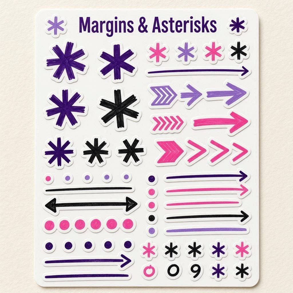 Margins & Asterisks sticker sheet by Ada Quill